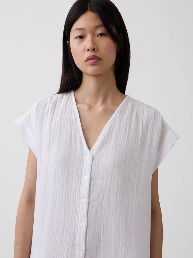 Cotton Gauze Drop-Waist Shirtdress