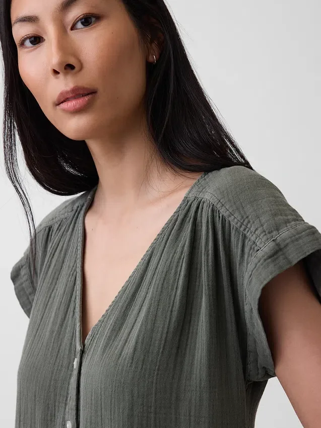 Cotton Gauze Drop-Waist Shirtdress