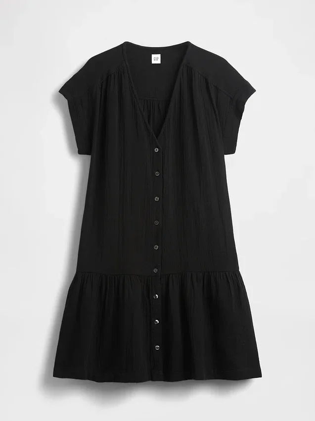 Cotton Gauze Drop-Waist Shirtdress