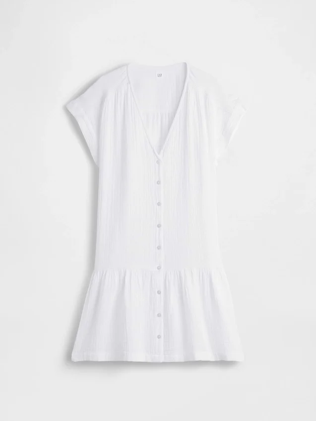 Cotton Gauze Drop-Waist Shirtdress