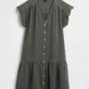 Cotton Gauze Drop-Waist Shirtdress