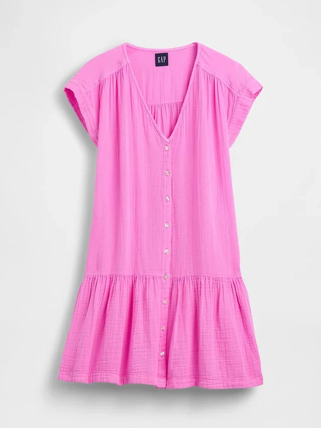 Cotton Gauze Drop-Waist Shirtdress