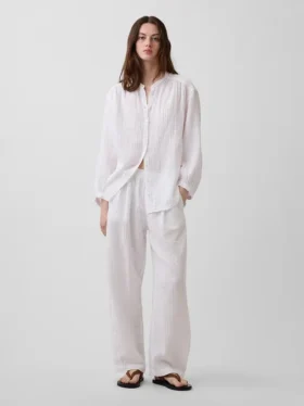 Cotton Gauze Easy Barrel Pants