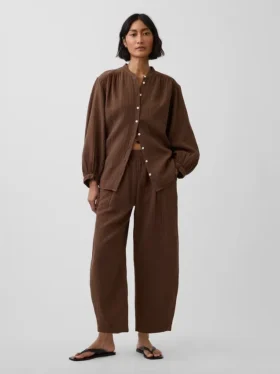 Cotton Gauze Easy Barrel Pants