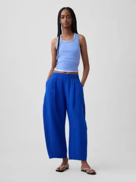 Cotton Gauze Easy Barrel Pants