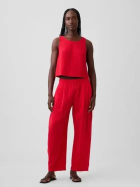 Cotton Gauze Easy Barrel Pants