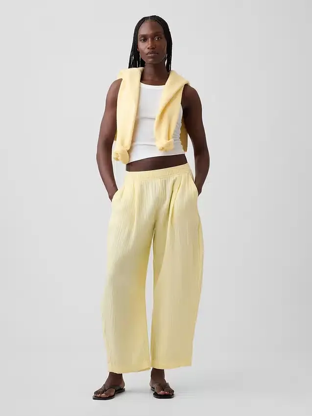 Cotton Gauze Easy Barrel Pants