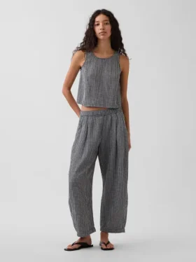 Cotton Gauze Easy Barrel Pants