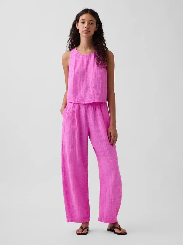 Cotton Gauze Easy Barrel Pants