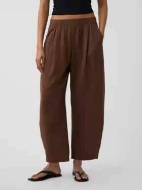 Cotton Gauze Easy Barrel Pants