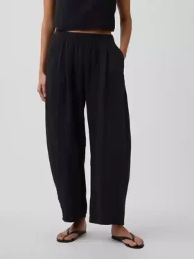 Cotton Gauze Easy Barrel Pants
