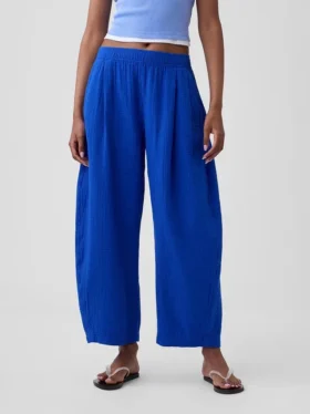 Cotton Gauze Easy Barrel Pants