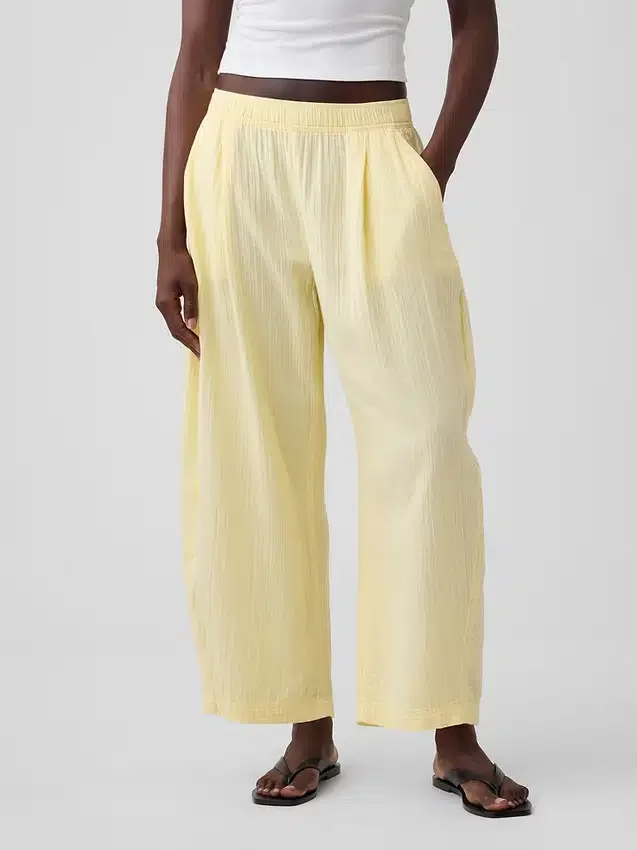 Cotton Gauze Easy Barrel Pants