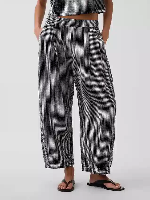Cotton Gauze Easy Barrel Pants