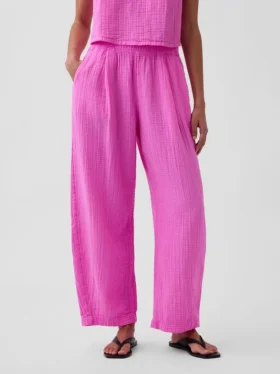 Cotton Gauze Easy Barrel Pants
