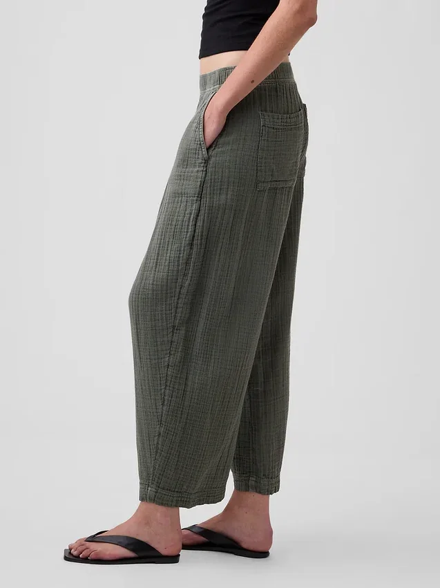Cotton Gauze Easy Barrel Pants