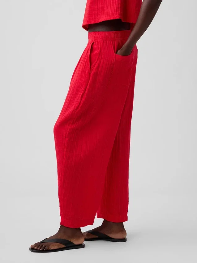 Cotton Gauze Easy Barrel Pants
