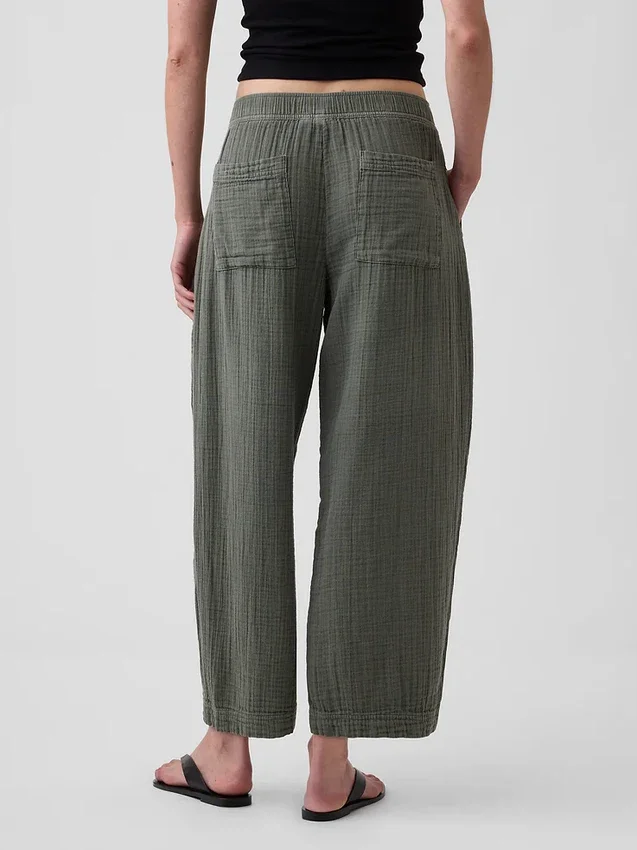Cotton Gauze Easy Barrel Pants