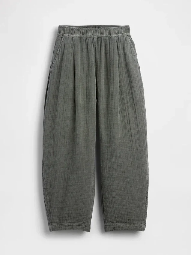 Cotton Gauze Easy Barrel Pants