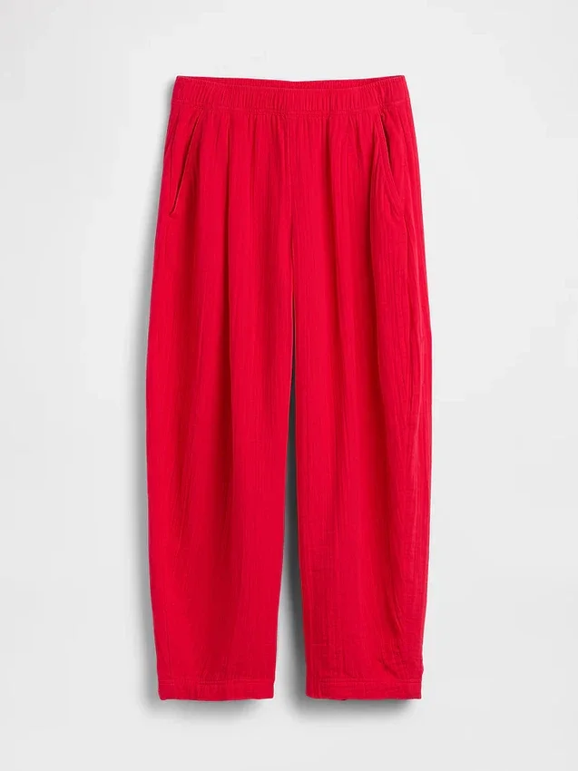 Cotton Gauze Easy Barrel Pants