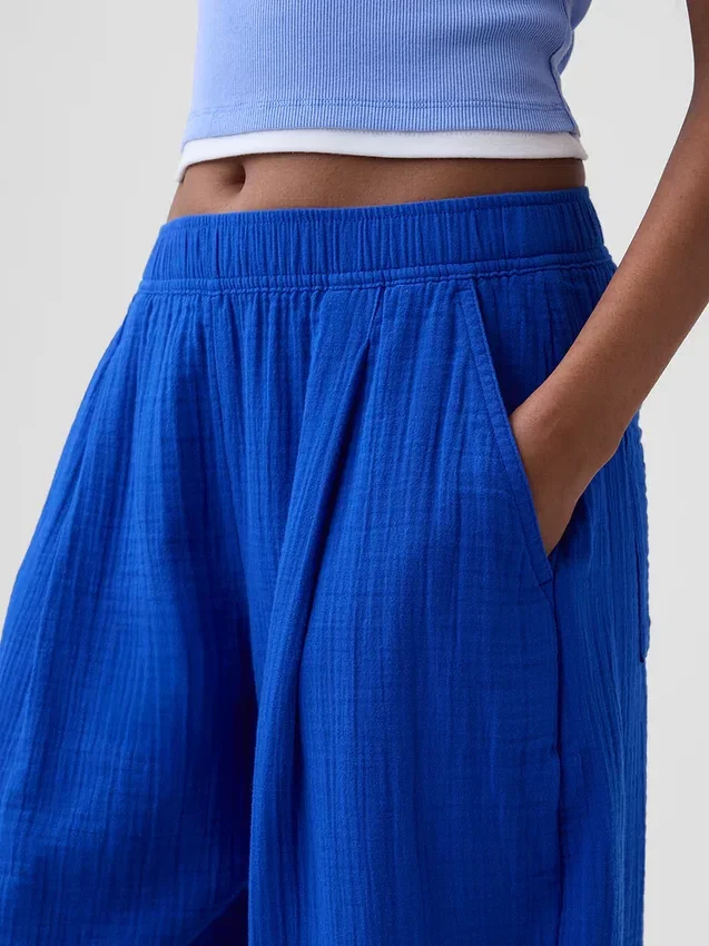 Cotton Gauze Easy Barrel Pants