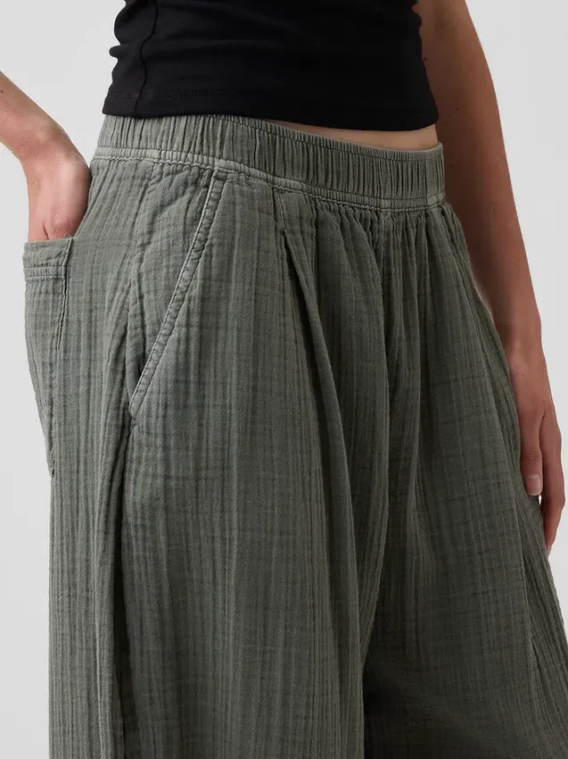 Cotton Gauze Easy Barrel Pants