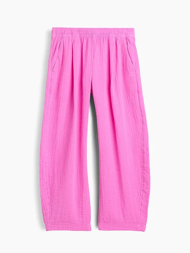 Cotton Gauze Easy Barrel Pants