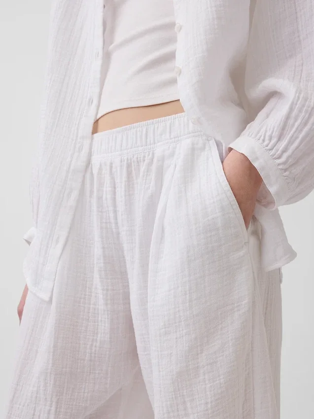 Cotton Gauze Easy Barrel Pants