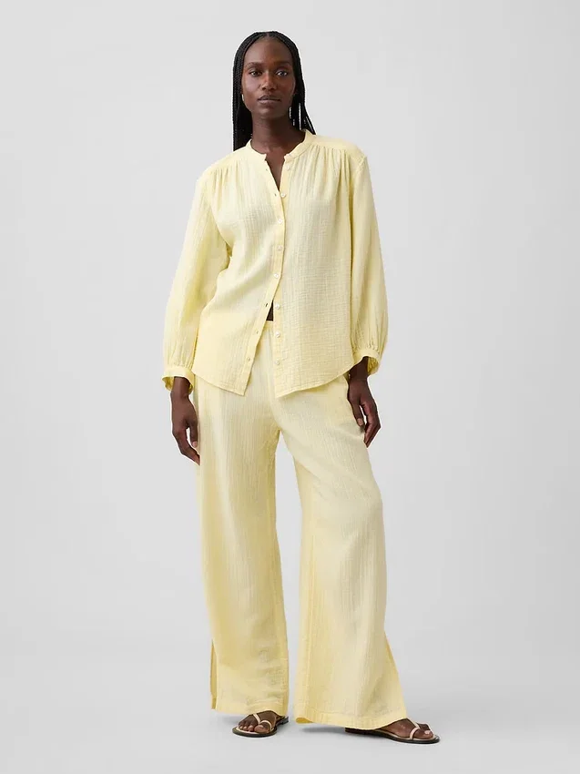 Cotton Gauze Easy Split-Hem Pants
