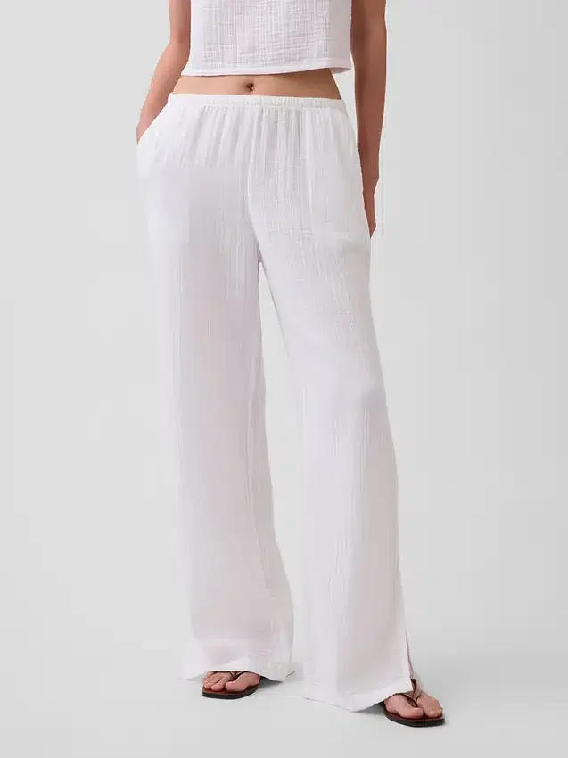 Cotton Gauze Easy Split-Hem Pants