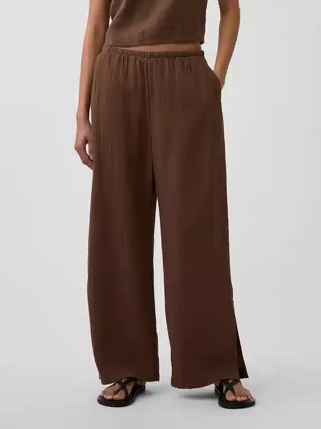 Cotton Gauze Easy Split-Hem Pants