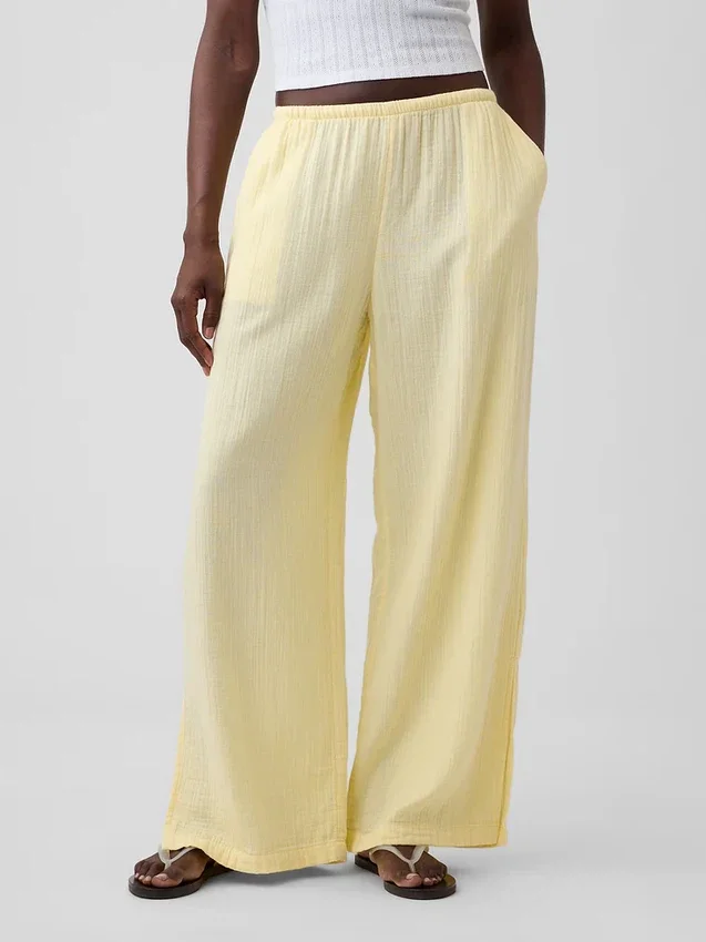 Cotton Gauze Easy Split-Hem Pants