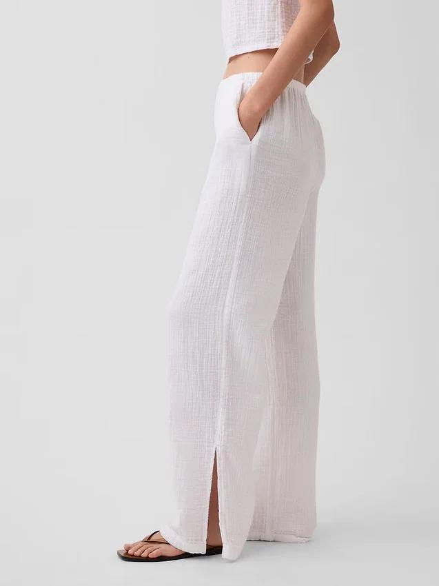 Cotton Gauze Easy Split-Hem Pants
