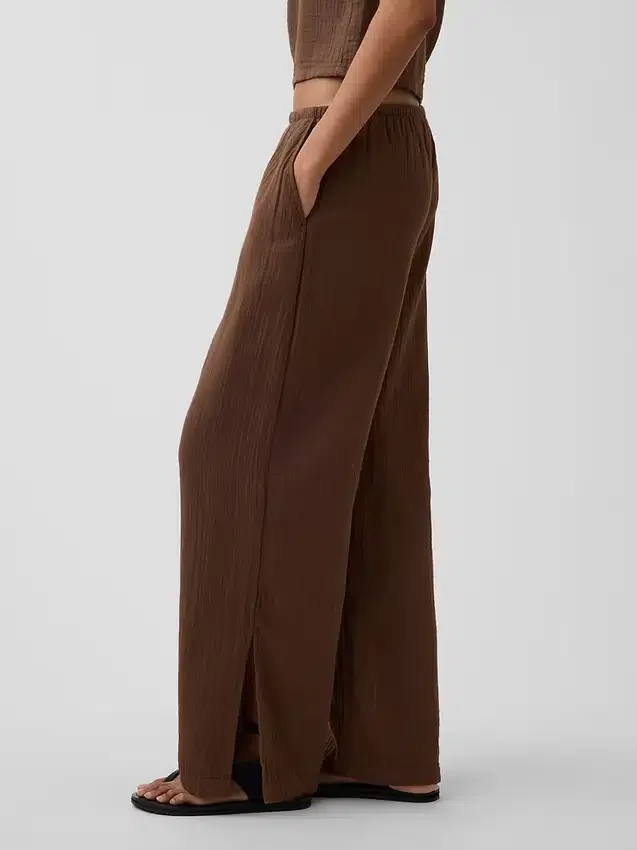 Cotton Gauze Easy Split-Hem Pants