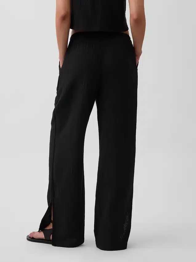Cotton Gauze Easy Split-Hem Pants