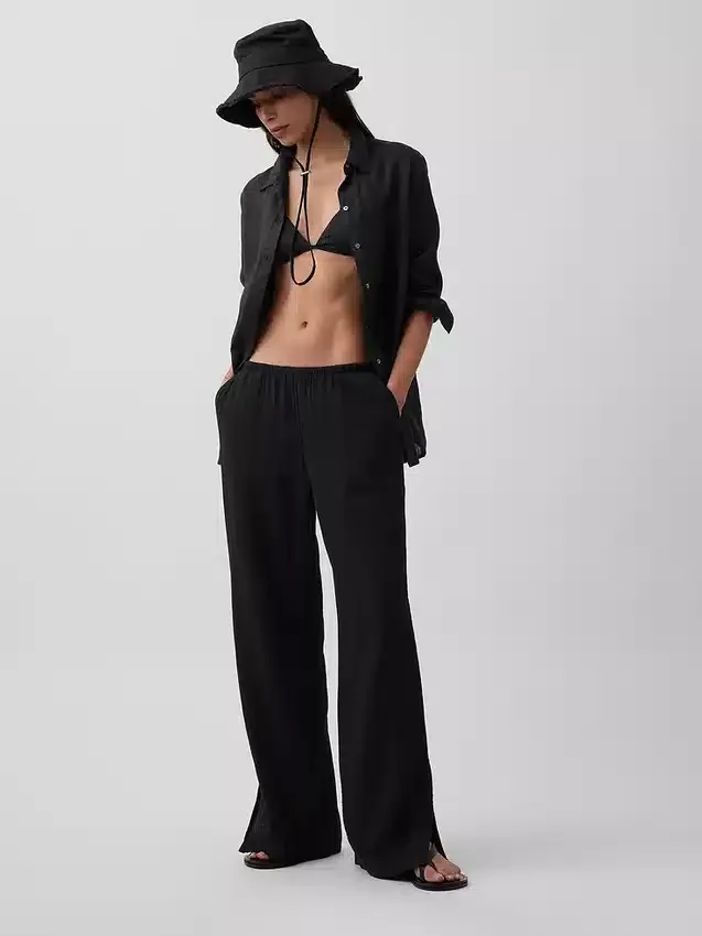 Cotton Gauze Easy Split-Hem Pants