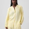 Cotton Gauze Oversized Collarless Shirt