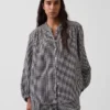 Cotton Gauze Oversized Collarless Shirt