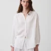Cotton Gauze Oversized Collarless Shirt