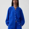 Cotton Gauze Oversized Collarless Shirt