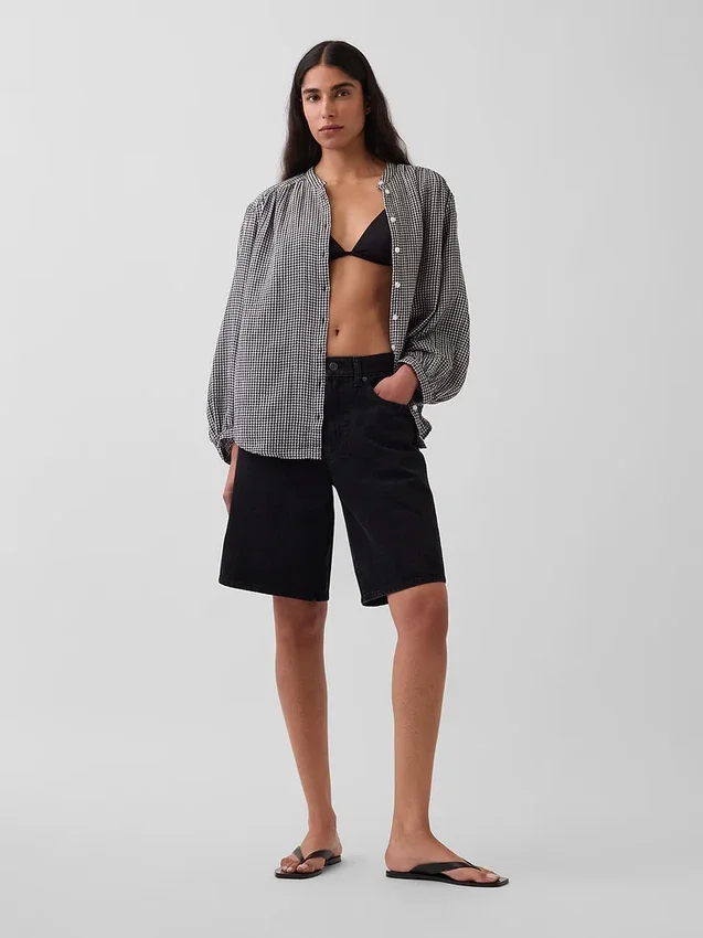 Cotton Gauze Oversized Collarless Shirt