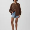 Cotton Gauze Oversized Collarless Shirt