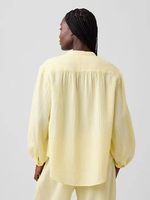 Cotton Gauze Oversized Collarless Shirt