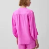 Cotton Gauze Oversized Collarless Shirt
