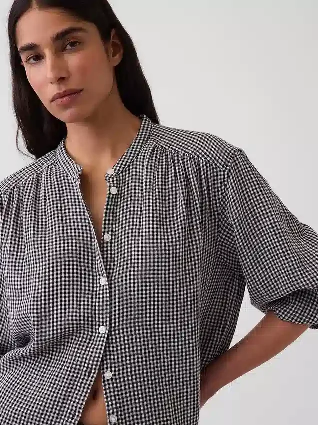 Cotton Gauze Oversized Collarless Shirt