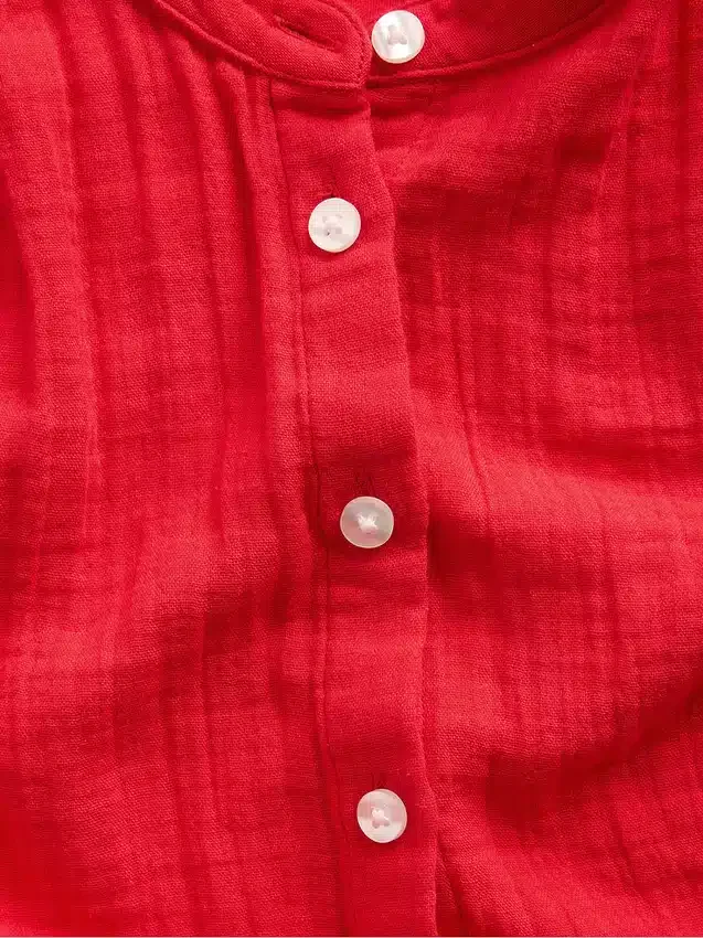 Cotton Gauze Oversized Collarless Shirt