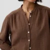 Cotton Gauze Oversized Collarless Shirt