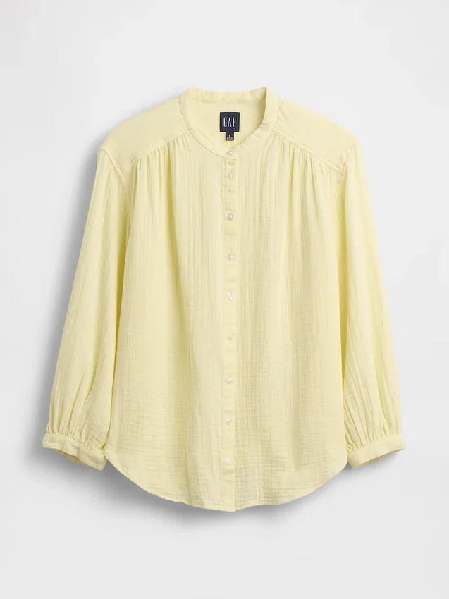Cotton Gauze Oversized Collarless Shirt