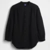 Cotton Gauze Oversized Collarless Shirt