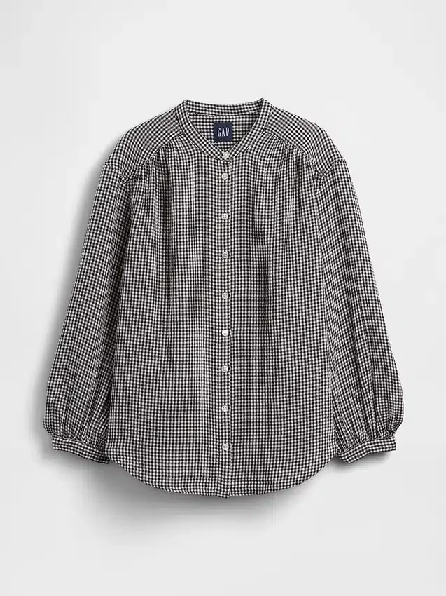 Cotton Gauze Oversized Collarless Shirt